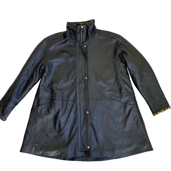 Lillie Rubin L/XL Vtg 90s Reversible Jacket Leather and Faux-fur Animal Print - Picture 13 of 16